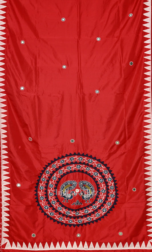 Red Applique Work Handwoven saree