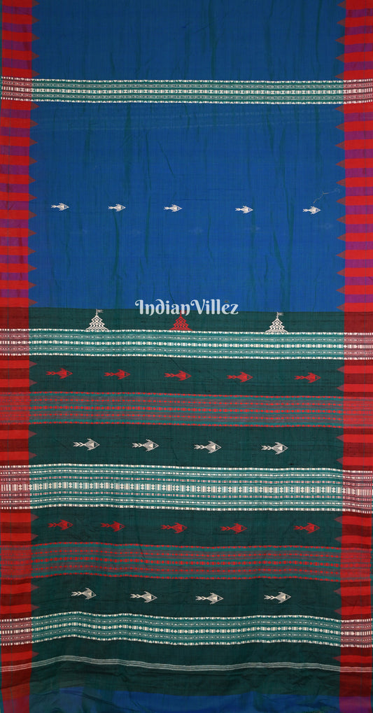 Blue Green Odisha Handloom Natural Dye Kotpad Tussar Saree