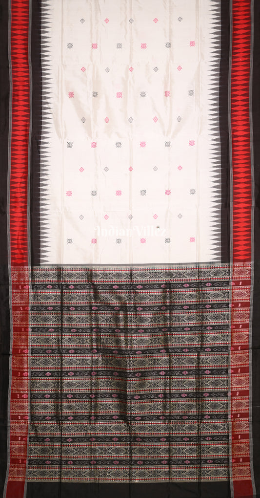 White Black Buti Design Odisha Ikat Bomkai Sambalpuri Silk Saree