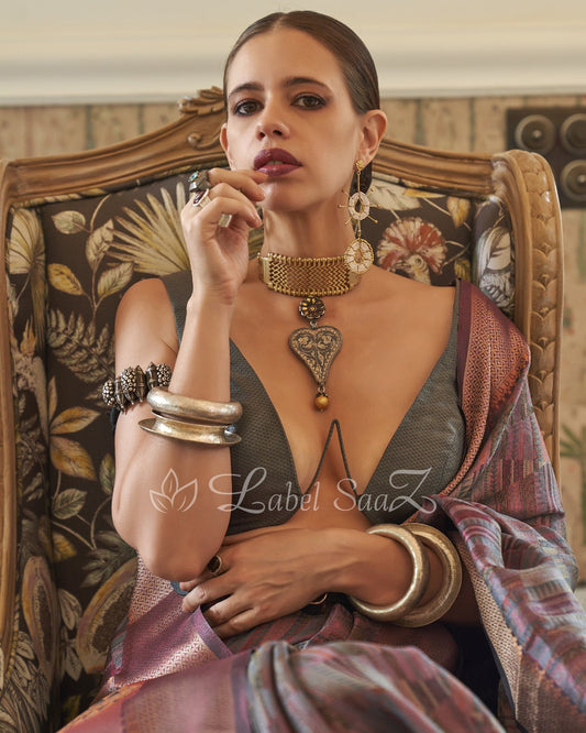 Chocolate Brown Pure Handloom Two Tone Organza Weaving Banarasi Saree