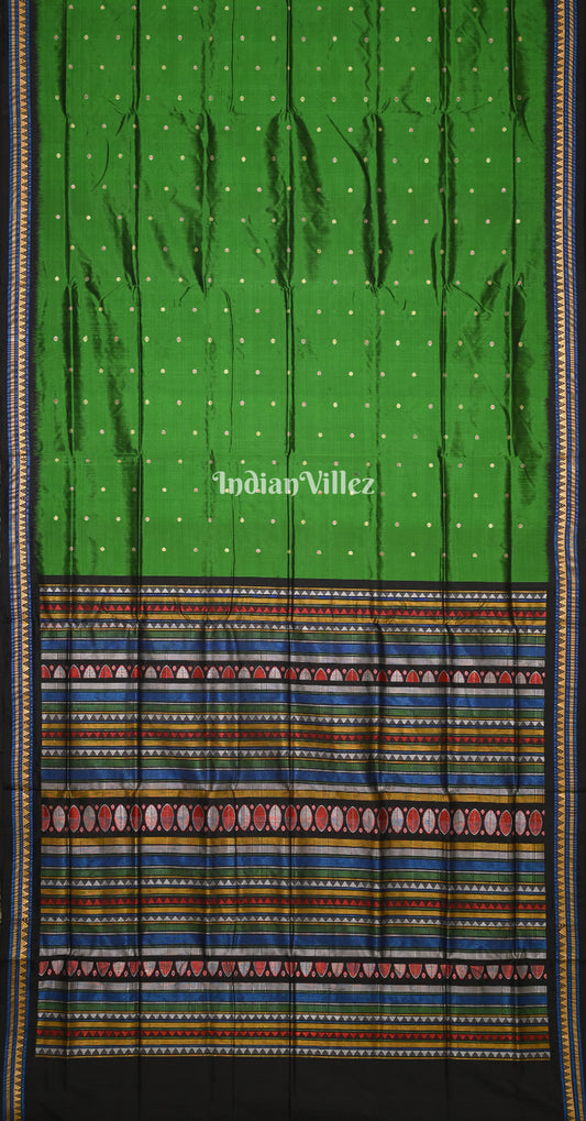 Green Black Dongaria Border & Anchal Contemporary Silk Saree