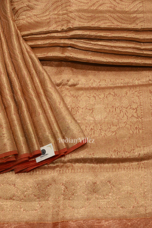 Beige Red with Golden Brocade Tissue Banarasi Saree