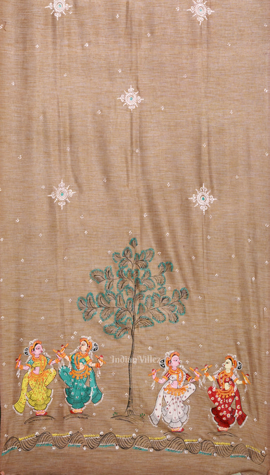 Lavender Golden Nartaki Tussar Pattachitra Dupatta