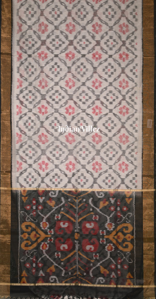 Off White Black Pochampally Ikat Silk Cotton (Sico) Saree