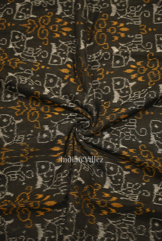 Black Tribal Theme Sambalpuri Ikat Cotton Fabric