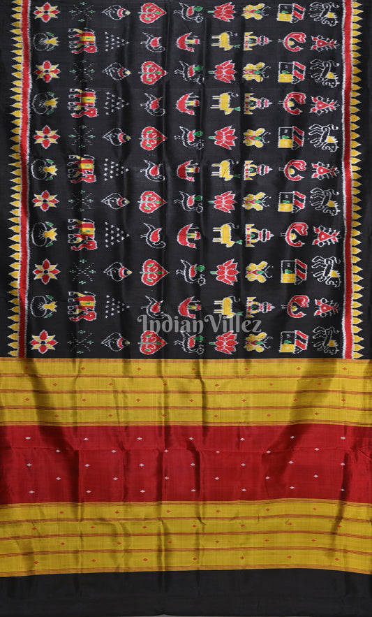 Black Yellow Nabarangi Nabakothi Odisha Ikat Contemporary Designer Silk Saree
