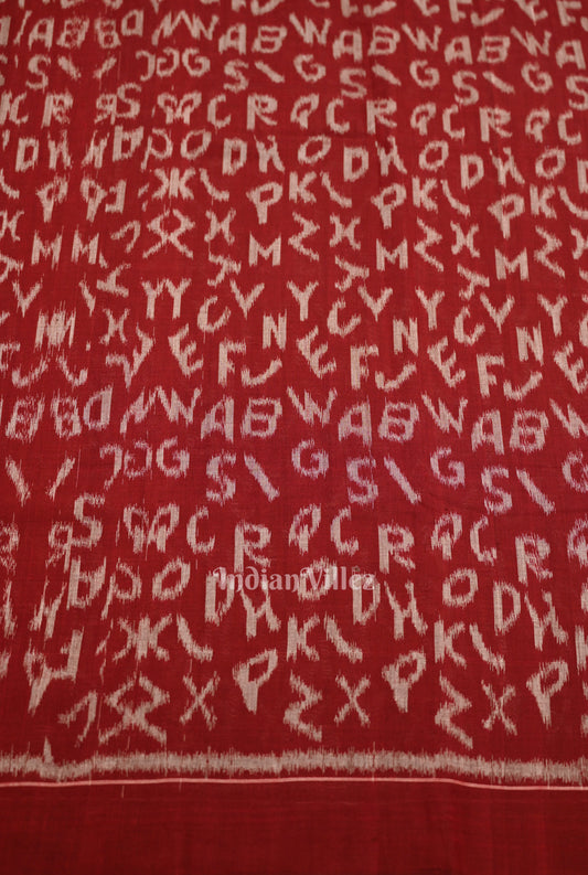 Red English Alphabet Sambalpuri Odisha Ikat Cotton Fabric