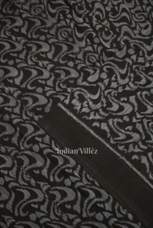 Black Silver Floral Motif Sambalpuri Odisha Ikat Cotton Fabric