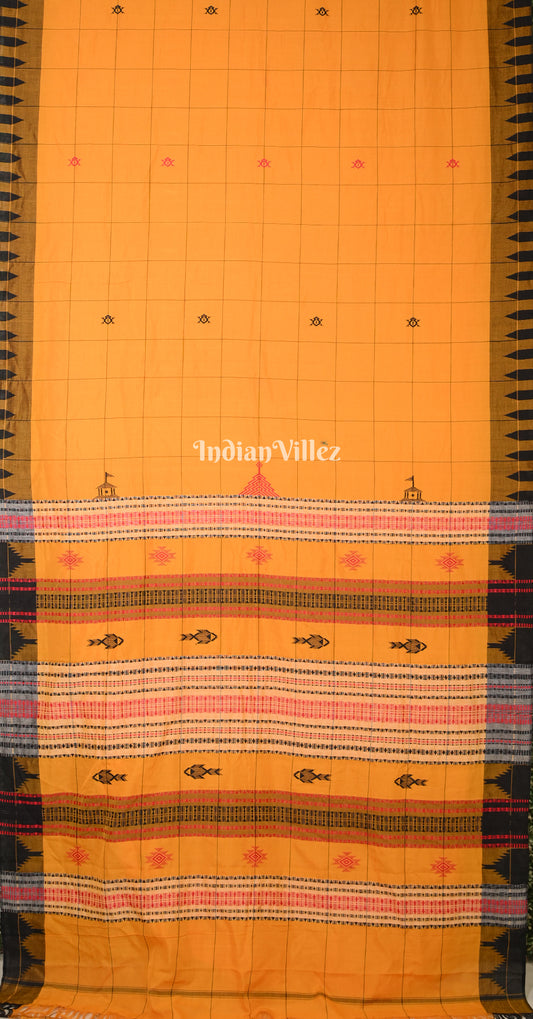 Mustard Yellow Odisha Handloom Natural Dye Kotpad Cotton Saree