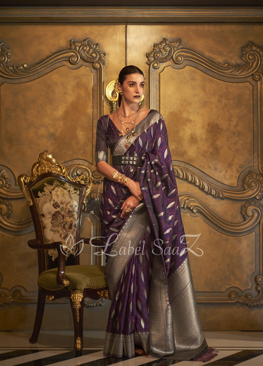 Magenta Zari Handwoven Banarasi Satin Silk Saree