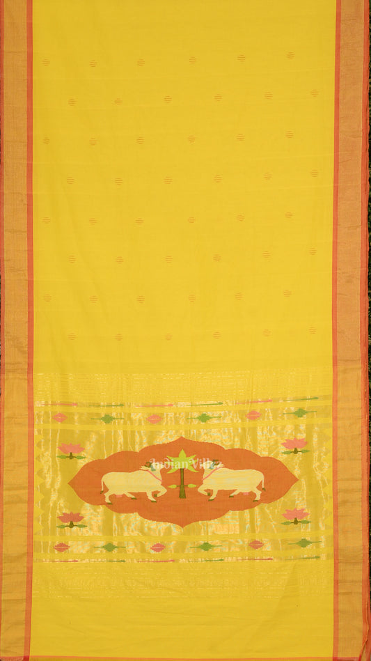 Yellow Butta Design Cotton Paithani Saree