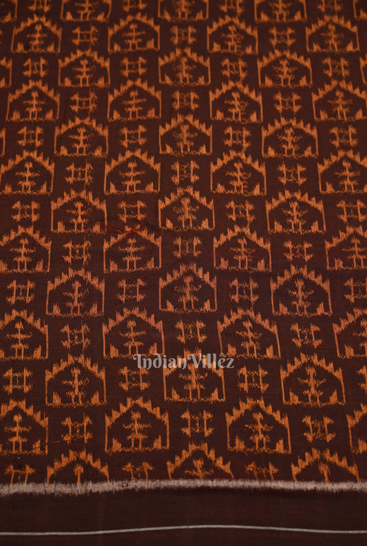 Rust Orange Tribal Theme Sambalpuri Odisha Ikat Cotton Fabric