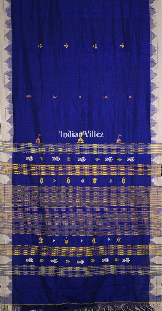 Royal Blue White Odisha Handloom Natural Dye Kotpad Tussar Saree