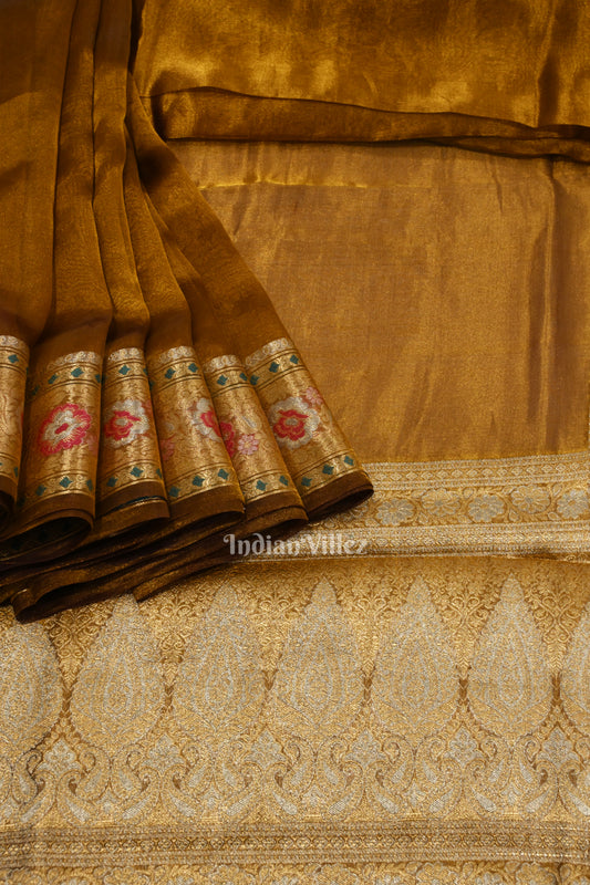 Rust Yellow Zari Woven Exclusive Banarasi Tissue Saree