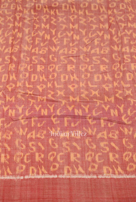 Pastel Peach English Alphabet Sambalpuri Odisha Ikat Cotton Fabric