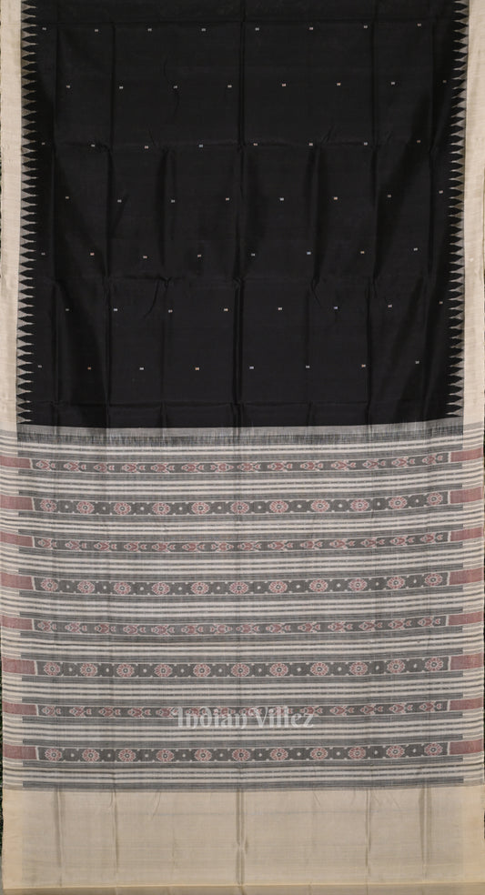Black White Phoda Kumbha Tussar Silk Saree with Sarabandha Anchal