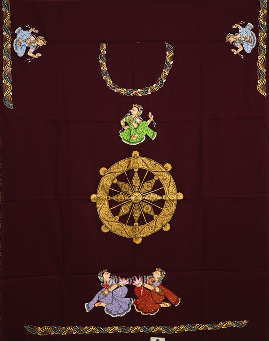 Maroon with Krishna Theme Pattachitra Kurti Cotton Dress Material
