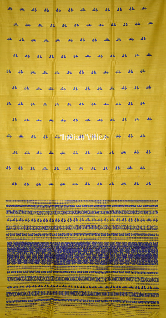 Yellow Blue Butterfly Theme Gopalpur Tussar Silk Saree