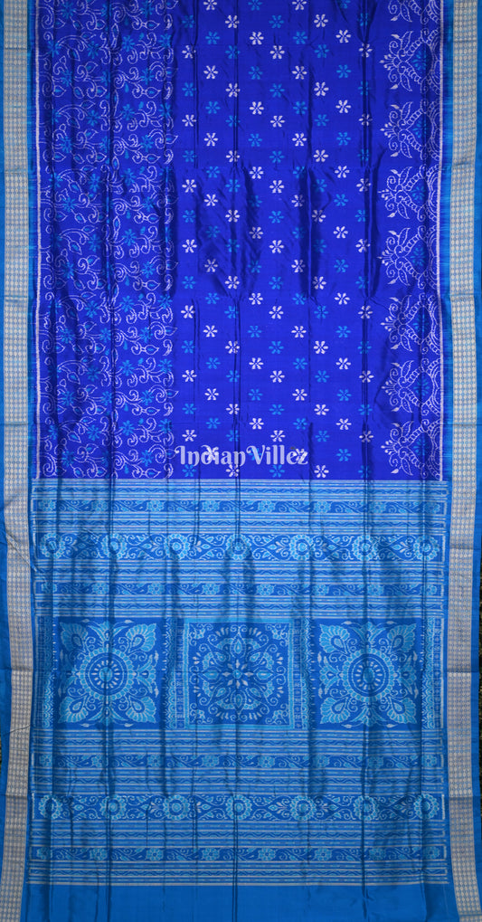 Royal Blue Flower Scot Odisha Ikat Sambalpuri Silk Saree