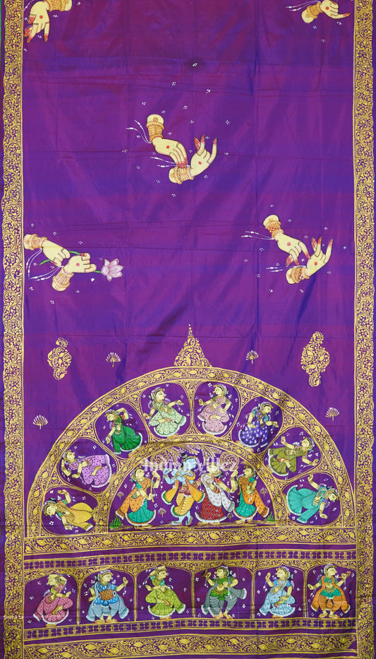 Violet Dual Tone Krishna Rasa Leela Pattachitra Saree(Pre-Order)