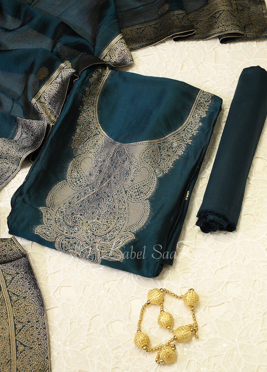 Peacock Blue Unstitched Salwar Suit
