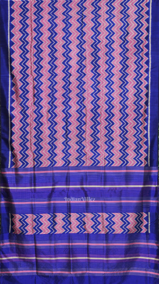 Baby Pink Blue Odisha Ikat Contemporary Designer Saree