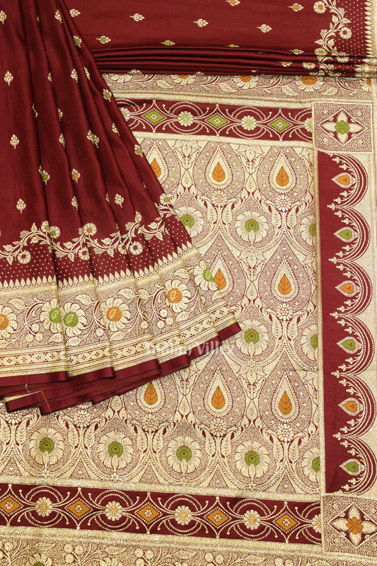 Pure Maroon Meenakari Pure Mashru Satin Silk Banarasi Saree