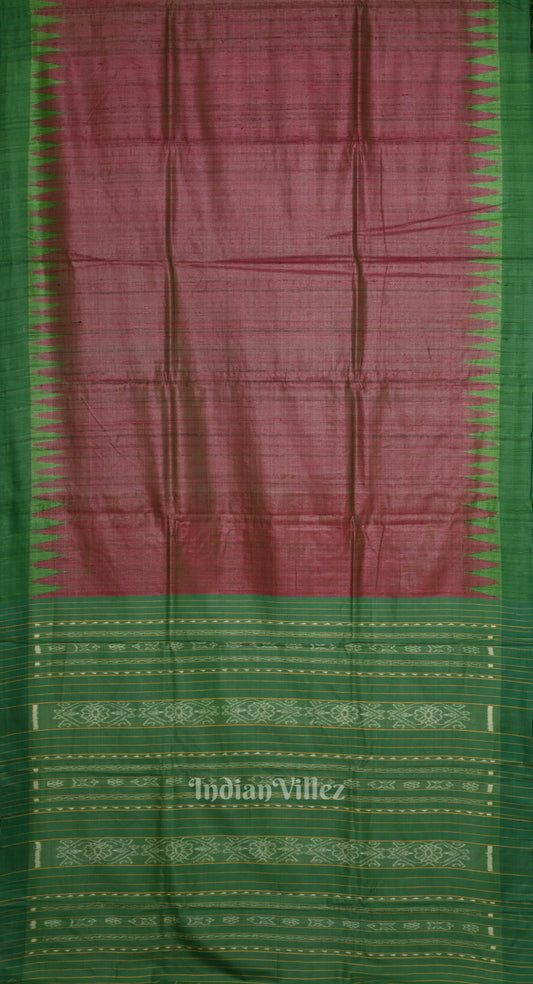 Rani Pink Tussar Silk Saree with Green Border & Anchal
