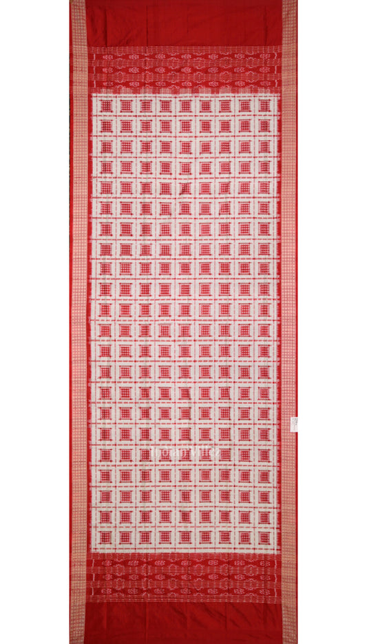 White Red Ashwin Theme Authentic Sambalpuri Silk Dupatta