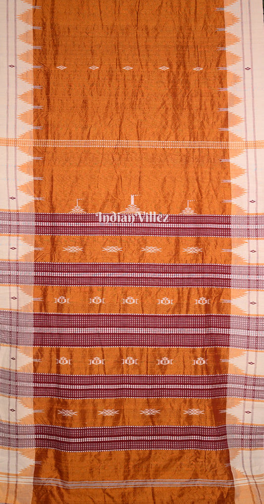 Rust Orange White Odisha Handloom Natural Dye Kotpad Tussar Saree
