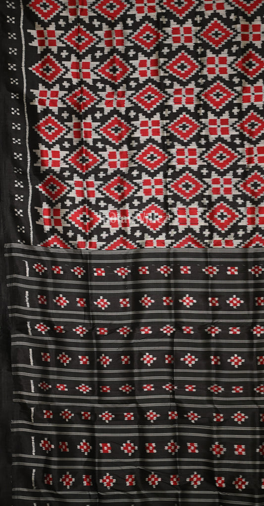 Red Black Telia Rumal Pasapali Odisha Ikat Contemporary Designer Silk Saree