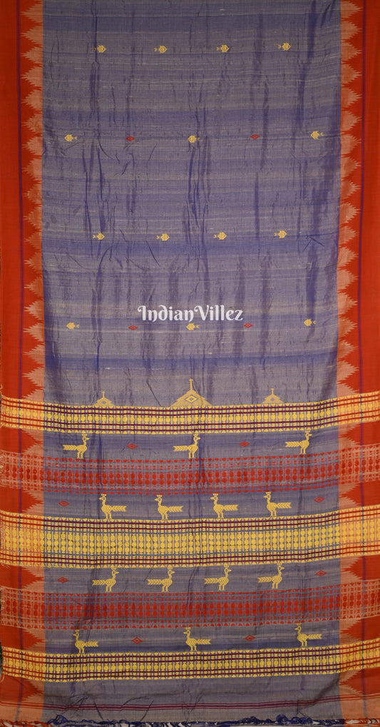 Sea Blue Red Odisha Handloom Natural Dye Kotpad Tussar Saree