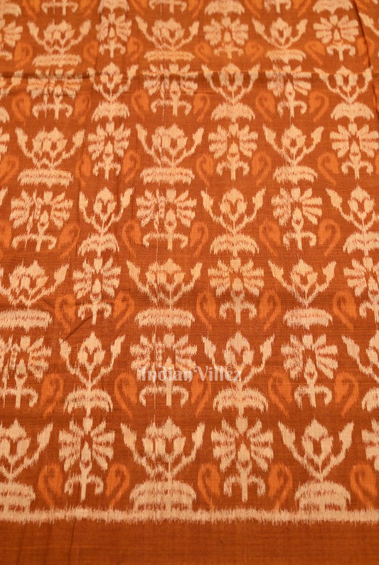 Rust Orange Flower Motif Sambalpuri Odisha Ikat Cotton Fabric