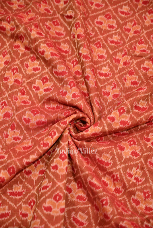 Brick Red Flower Motif Sambalpuri Odisha Ikat Cotton Fabric