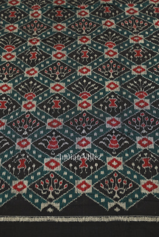 Green Black Tribal Theme Sambalpuri Odisha Ikat Cotton Fabric