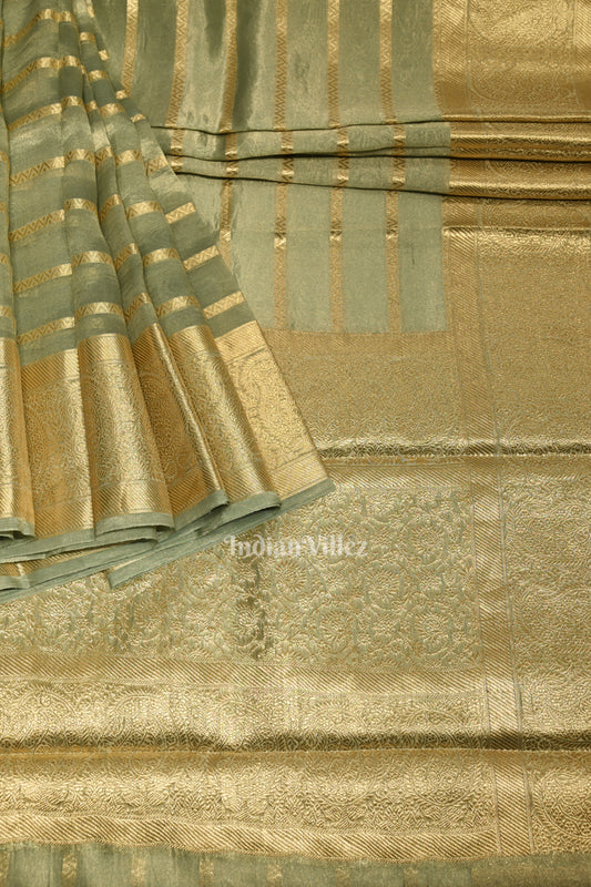 Bluish Green Zari Woven Tissue Banarasi Saree