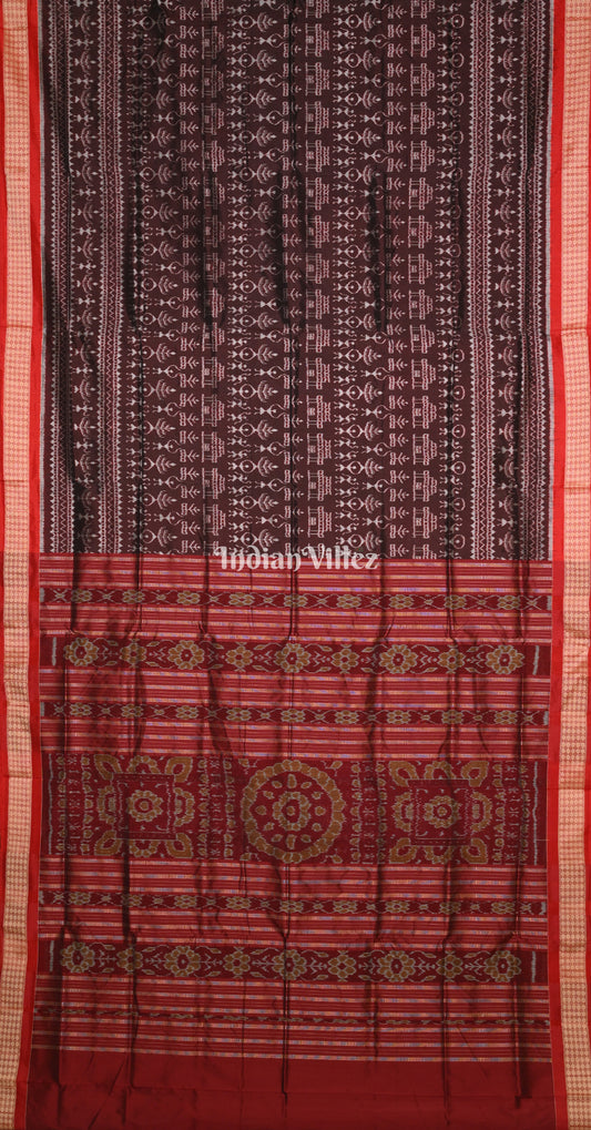Coffee Maroon Tribal Motif Odisha Ikat Sambalpuri Silk Saree