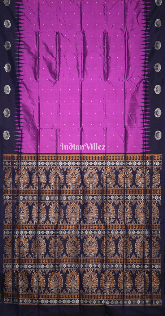 Purple Navy Blue Buti Design Odisha Ikat Bomkai Sambalpuri Silk Saree