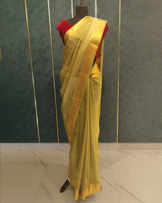 Lemon Yellow Tissue Banarasi Saree