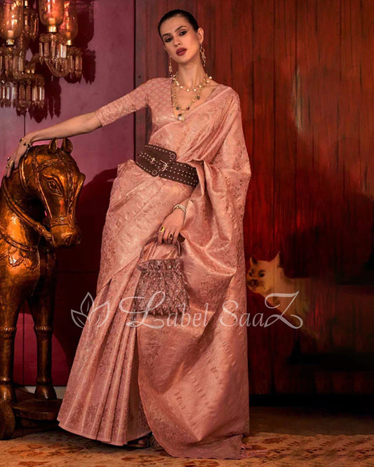 Pink Floral Zari Tissue Kanjivaram Silk Saree