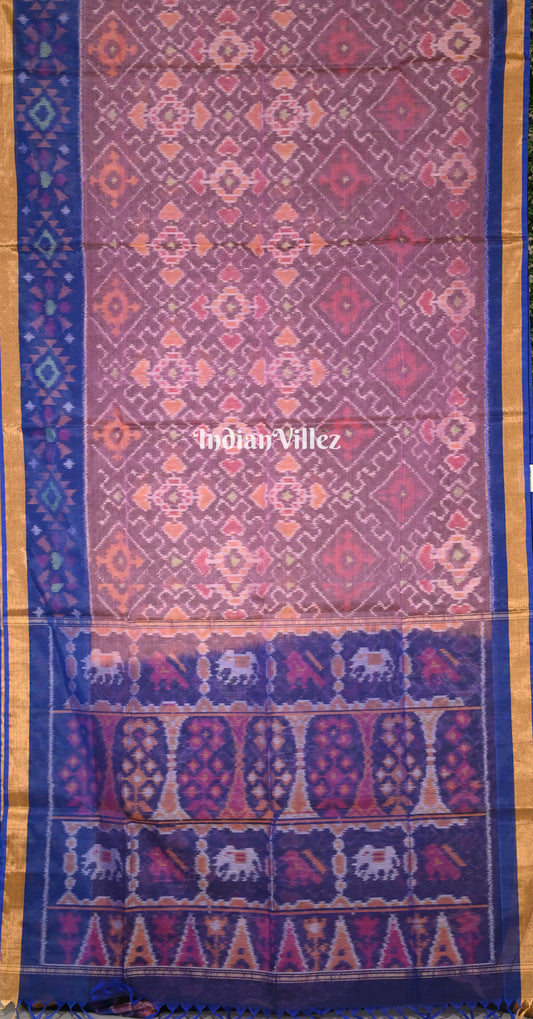 Mauve Pink Royal Blue Pochampally Ikat Silk Cotton (Sico) Saree