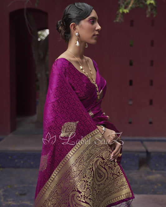 Magenta Pink Pure Satin Weaving Silk Saree With Blouse Piece