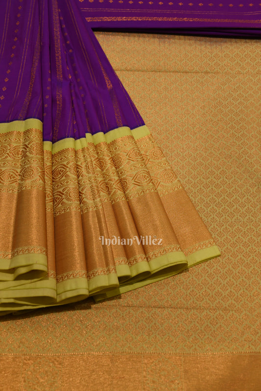 Violet Bridal Brocade with Pista Border Kanjivaram Silk Saree