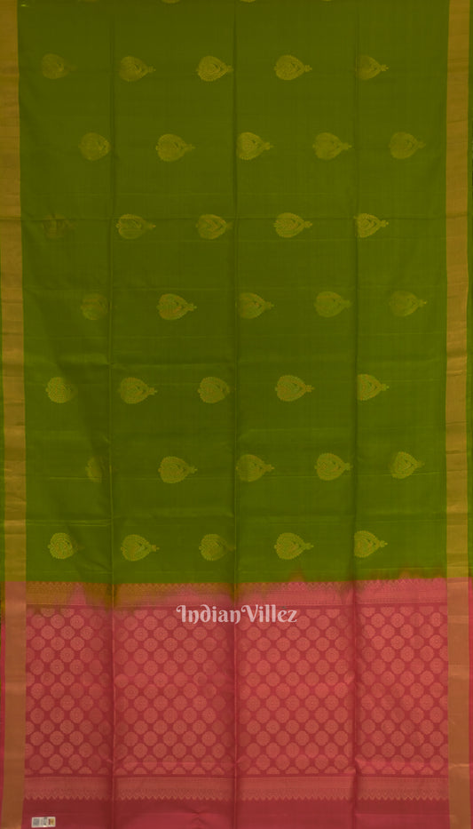 Parrot Green With Rani Pink Pure Kanjivaram Soft Silk Saree