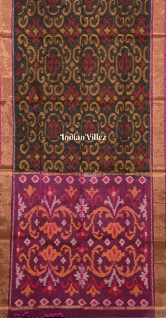 Black Magenta Pink Pochampally Ikat (Sico) Saree