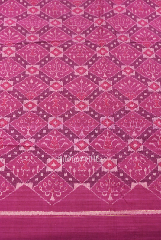 Magenta Pink Flower Motif Sambalpuri Odisha Ikat Cotton Fabric