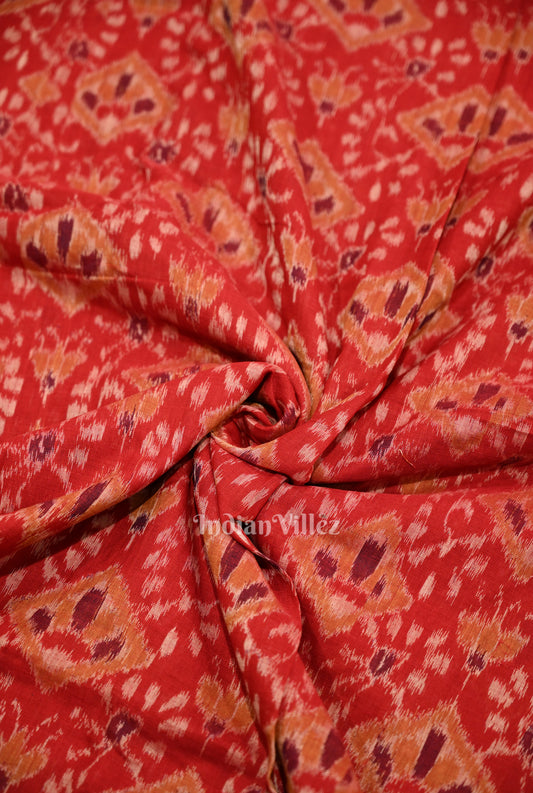 Red Jhoti Theme Sambalpuri Odisha Ikat Cotton Fabric