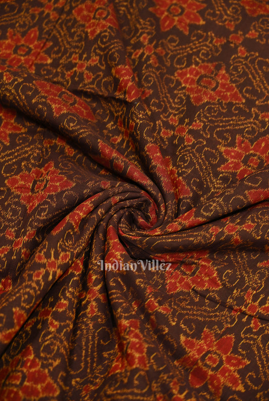 Coffee Maroon Jhoti Theme Sambalpuri Odisha Ikat Cotton Fabric