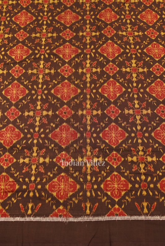 Coffee Tribal Jhoti Theme Sambalpuri Odisha Ikat Cotton Fabric