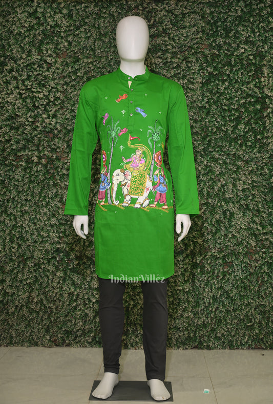Green Ashoka Theme Hand-Painted Pattachitra Kurta
